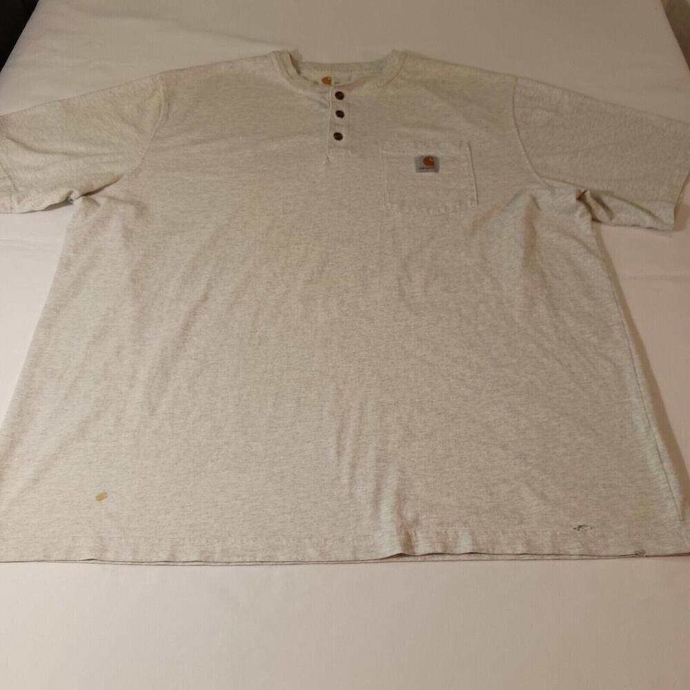 Carhartt Shirt Men's 2XL Beige Button Henley Short Sleeve Shirt Workwear K84 ASH